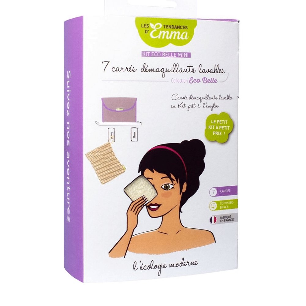 Kit Eco Belle Mini 7 Carres Démaquillants Coton Bio Biface + filet + pochette - Les Tendances d'Emma